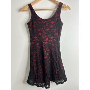 VTG Wet Seal Black Floral Lace Fit Flare Dress Sleeveless Sz XS Emo Whimsigoth